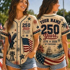 Personalized Women’s USA 250 Years of Freedom Baseball Jersey Patriotic Shirt