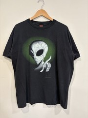 Fashion Victim Vintage 90s Alien Graphic Print T-Shirt XL Black Cotton Crew