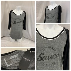Sauce Hockey Shirt L Gray 1/2 Sleeve Poly Cotton Rayon Made USA NWT YGI O2-333