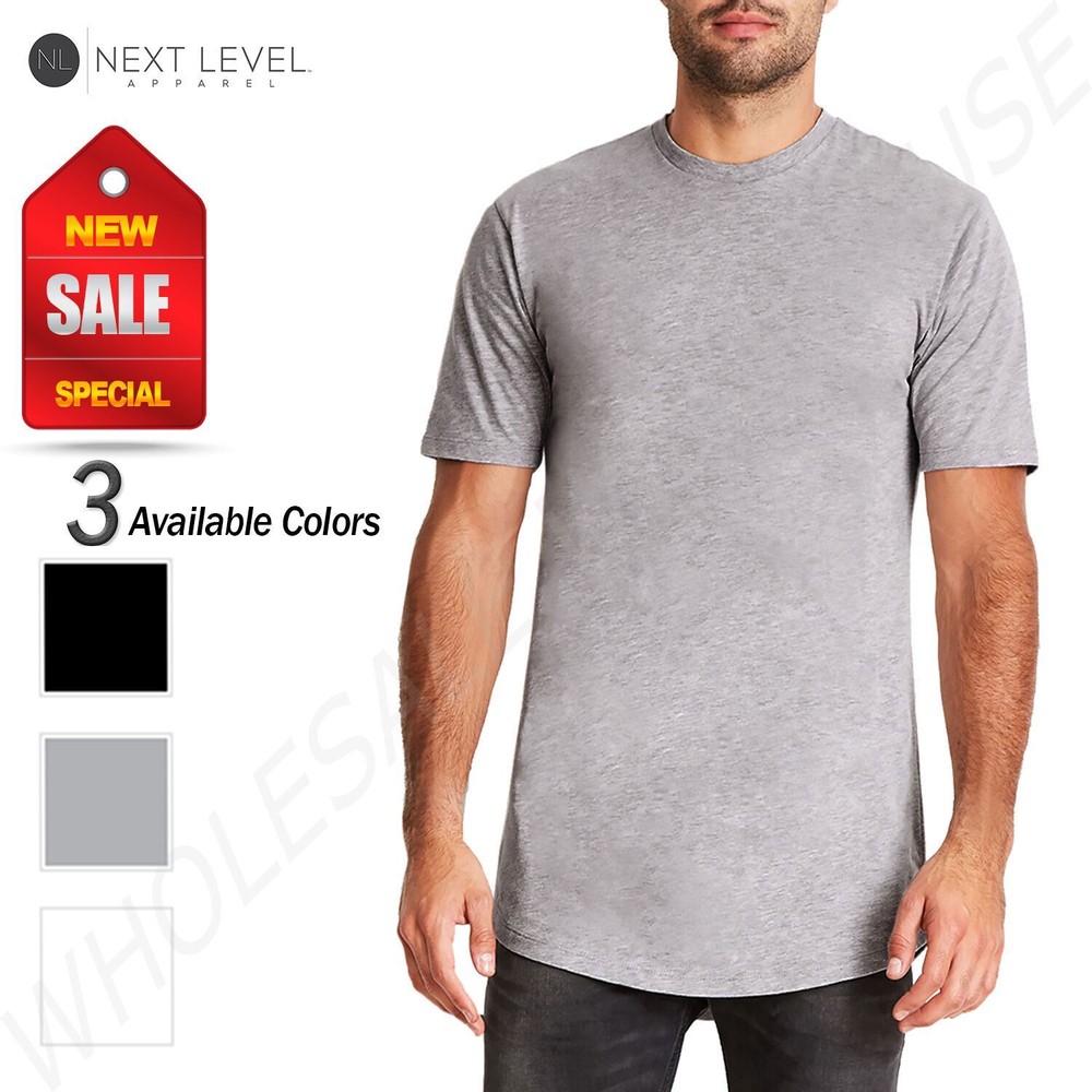 NEW Next Level Men’s 100% Cotton Long Body Crewneck T-Shirt M-3602