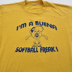 vintage 80s I’M A BUENA NJ SOFTBALL FREAK CARTOON T-Shirt MEDIUM soft thin
