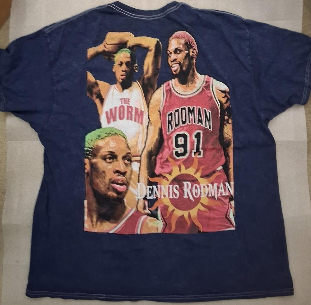 Dennis Rodman The Worm T-Shirt Blue Mineral Wash L basketball