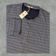 NEW Marine Layer Henley Shirt Men 2XL Double Knit Long Sleeve Indigo Blue Stripe