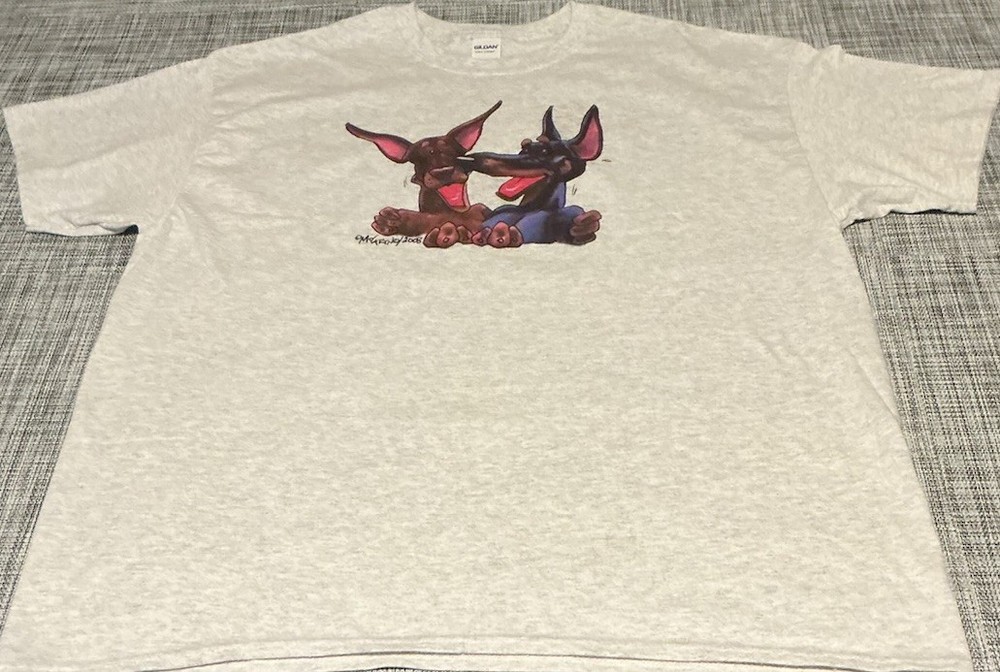 Doberman Pinschers T-shirt Mens Gray Short Sleeve Cotton Blend Size XL New