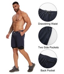 Kinglaman 4 Pack Mens 2 in 1 Running Workout Large, 2 Black 1 Blue 1 Gray