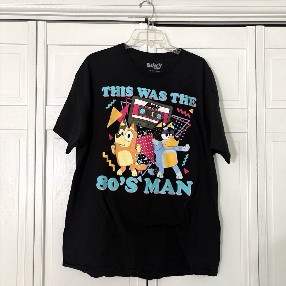 Bluey T Shirt Black men’s XL It Was The 80’s Man Dancing Tape Cassette Bandit