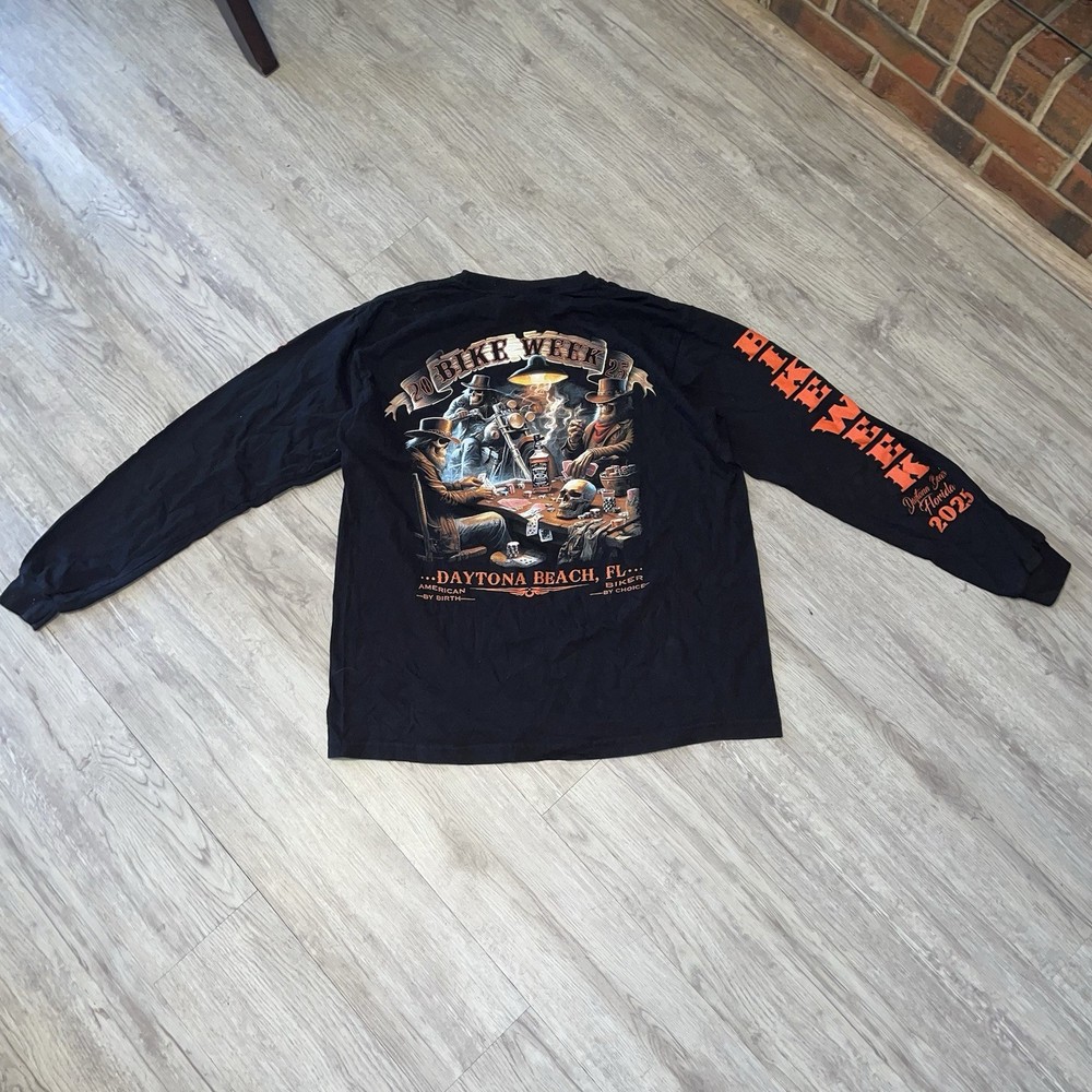Hot Leather Bike Week Daytona Beach FL 2025 Black Long Sleeve Graphic Shirt Larg