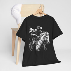 Dark Western Cowboy Outlaw on Horse Black Graphic T-Shirt