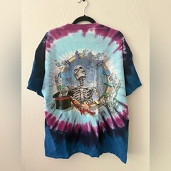 Vintage 1999 Grateful Dead TShirt XL Tie Dye Liquid Blue Queen of Spades 2 Side