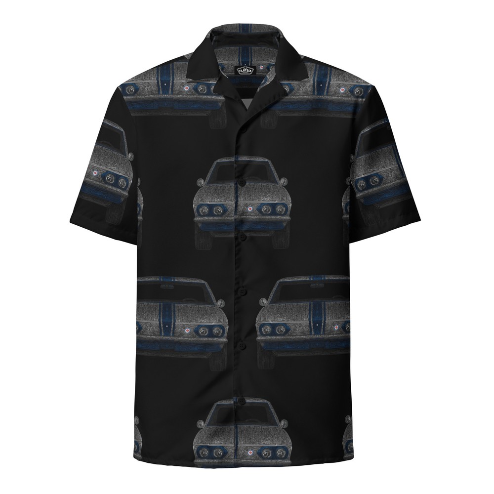 Corvair Yenko Stinger Pistriped Artwork button down hawaiian bowling style shirt