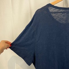 THE NORMAL BRAND Size 2XL XXL Henley Short Sleeve Top Slub Cotton Knit Navy Blue