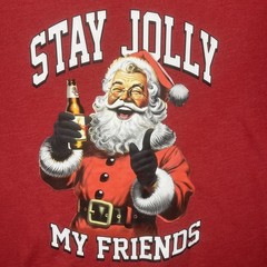 Christmas T Shirt Santa Beer Red Short Sleeve Holiday Time Mens Large Cotton Ble