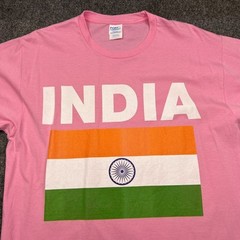 Port & Company Big India Flag Spell Out T Shirt Adult Large Pink Tee