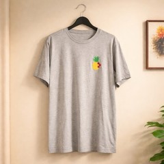 George Gray Cotton Jersey T-Shirt M Crew Neck Embroidered Pineapple and Earrings