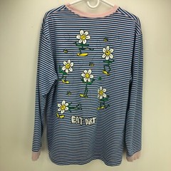 ALAB Mens Novelty Embroidered Pullover Shirt Size L Multicolor Stripe Eat Dirt F