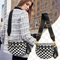 Checkered Crossbody Bag for Women Nylon Bum Bag Oversized Trendy Fanny Pack B…