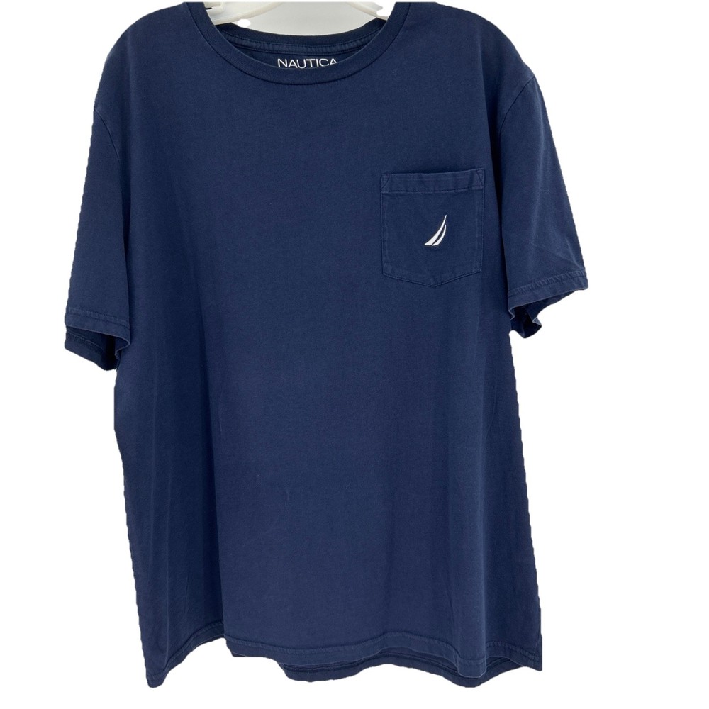 Nautica Mens XL Navy Blue Cotton Short Sleeve Pocket T-Shirt Embroidered Logo