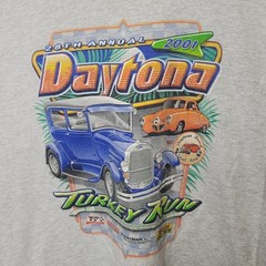 Daytona Turkey Run Gray Graphic Shirt Sz Large 2001 Daytona Beach Street Rods