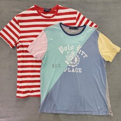 Polo Ralph Lauren T-Shirt Lot of 2 Waldo Stripe Pastel Block -Flaw – Men’s L