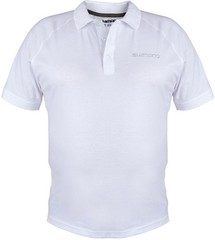 SHIMANO Short Sleeve Polo Shirt White Cotton 100% Fishing Sport Surf Casting