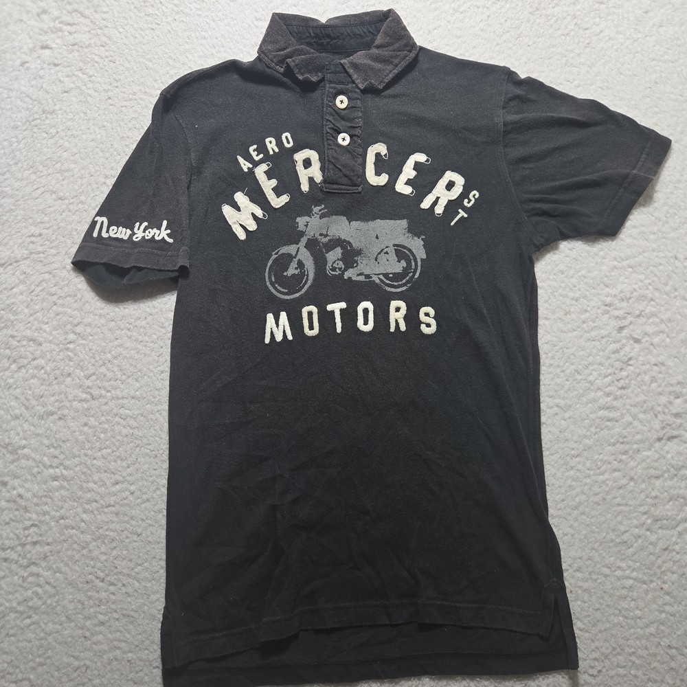 Aeropostale Aero Mercer St Motors 2 Button Black Shirt Y2K Preppy Faded Small