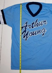 Vtg 80s Arthur Young #22 Men’s T-Shirt Blue Athletic Ringer Stripes Mesh Sz M