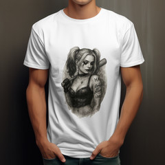 HARLEY QUINN MARGOT ROBBIE DRAWING T-Shirt | DC Universe Top | Gotham Joker Tee