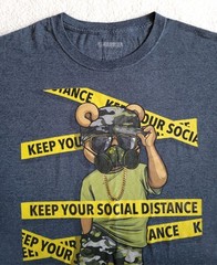 Hardten Men’s Blue Social Distance Gangster Caution Tape Killer Bear T Shirt 4XL