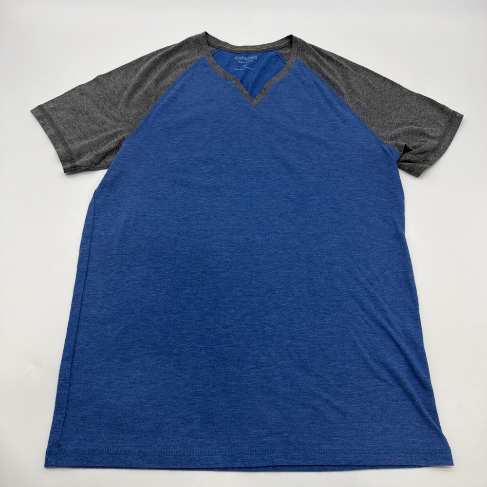 Express Soft Wash T-shirt Men S/P Blue & Gray V-Neck .#45367