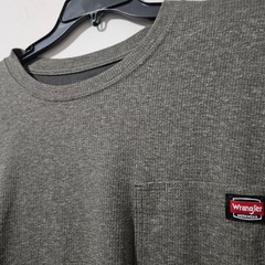 Wrangler Workwear Mens 2XL Long Sleeve Pocket T-Shirt Heather Olive Green Ribbed