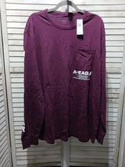 American Eagle Mens Shirt Size XL Tall Burgandy Long Sleeve Logo Front Pocket