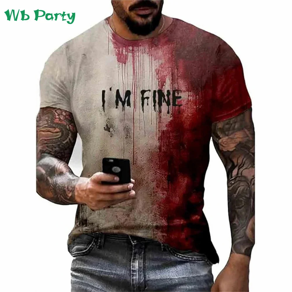 Problem Solved Bloody Print Men’s Clothing Fashion T-shirts for Men Horrible