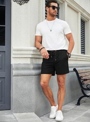 JMIERR Men’s Casual 5″/ 7″ Shorts Waffle Elastic Waist Large, 01 Black