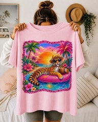 Tiger Summer Shirt, Tropical Beach Tiger Shirt, Retro Vacation T-Shirt