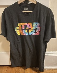Star Wars Black With Tie Dye Letters Textured “Stars” Fabric T-shirt Size XL