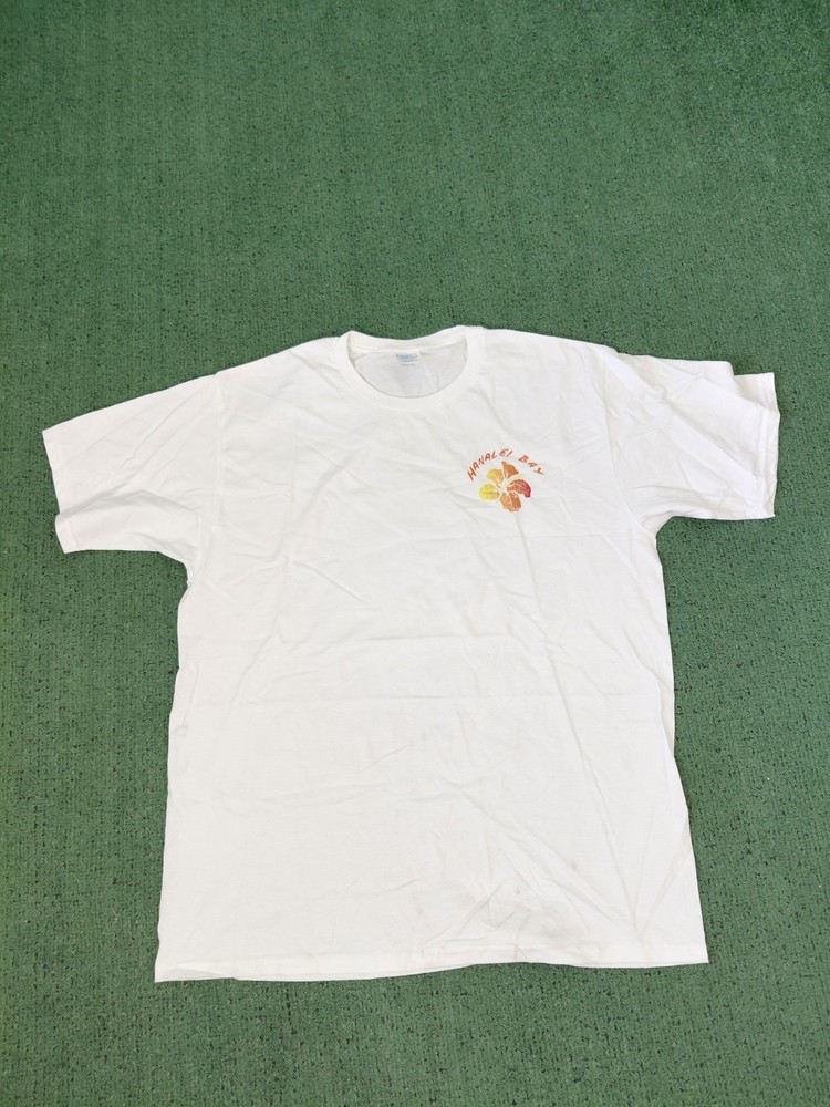 Hanalei Bay Hawaii Tropical Hibiscus Hawaiian White T Shirt Sz Large