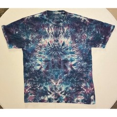 Y2K Liquid Blue Tie Dye T-Shirt XL Purple Blue Kaleidoscope Psychedelic Cotton