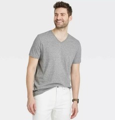 Goodfellow V-Neck T-Shirt S SMALL Heather Gray Short Sleeve Stretch