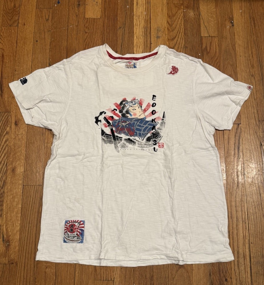 Edo Katsu Tairyo Festival Series Graphic Samurai Warrior White T-shirt Size XL