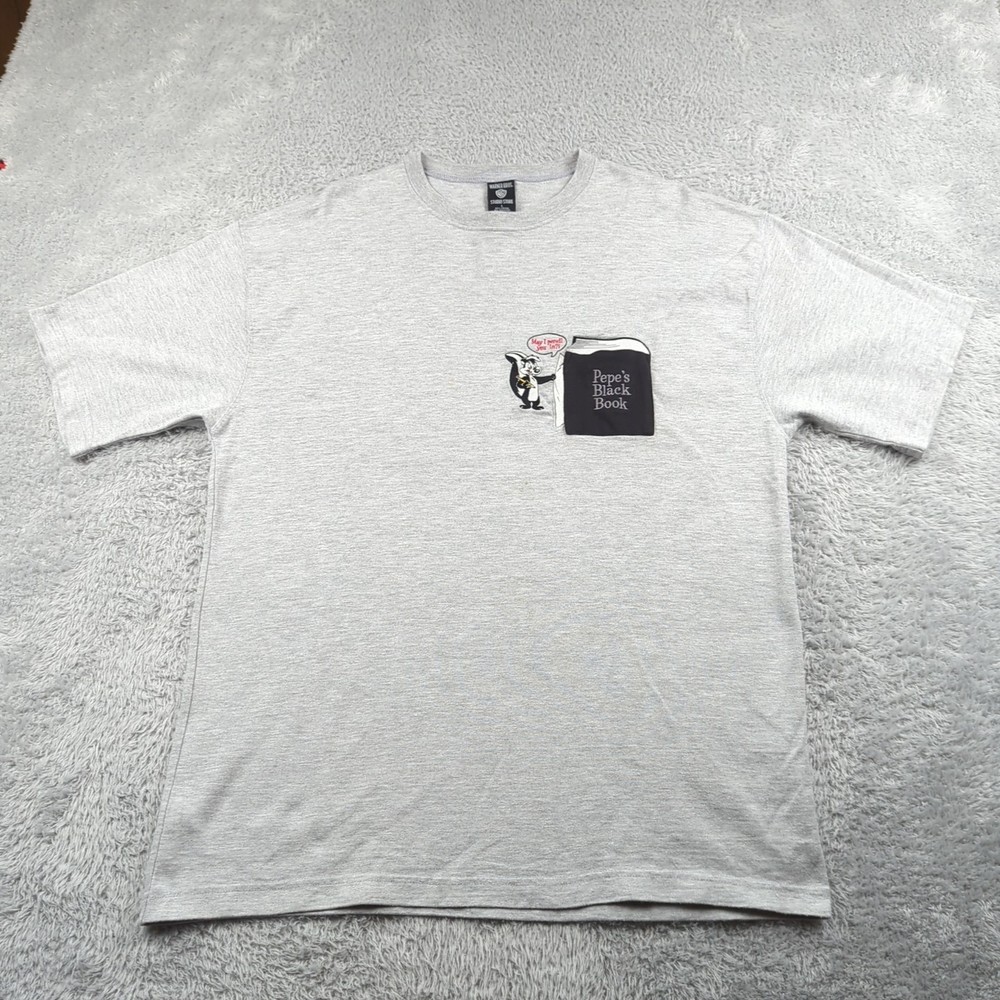 Vintage Warner Bros Studio Store Shirt Mens L Gray Pepe Le Pew Pocket Black Book