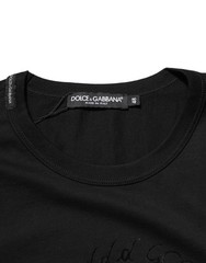 DOLCE & GABBANA T-shirt Black Cotton Velvet Logo Print Men IT46/US36/S 570usd
