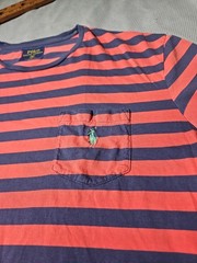 Polo Ralph Lauren Shirt Mens M Blue Pink Striped Preppy Pony Casual Pocket Tee