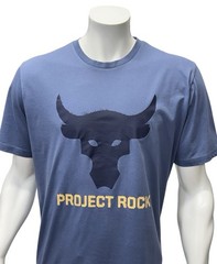 Under Armour Project Rock Blue Black Brahma Bull Logo Graphic T-Shirt Size XL