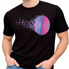 Vinyl Record T-Shirt Music Notes Retro DJ Vintage Colorful Musician Tee .
