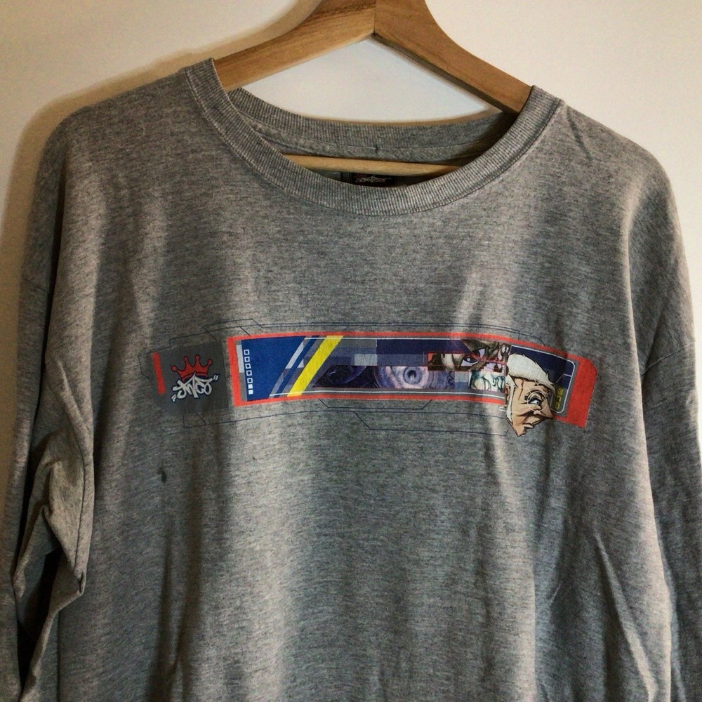 Vintage JNCO Jeans Long Sleeve Shirt Size Large Gray 2000 Y2K Made In USA