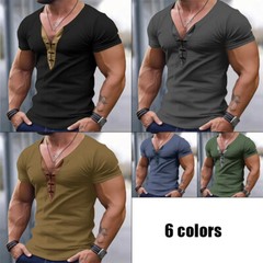 1pcs Mens Sexy Tees V-Neck Casual T Shirt Short Sleeve Slim Fitted Summer Tops
