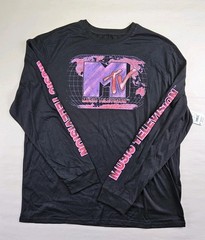 MTV Music Television Long Sleeve T-Shirt Mens XL Black Globe Logo Graphic Shirt