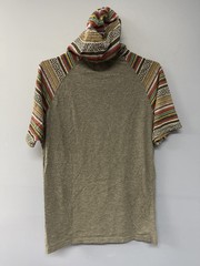 Beautiful Giant Baja Style Short Sleeve Hoodie Gray Multicolor Trim Size L