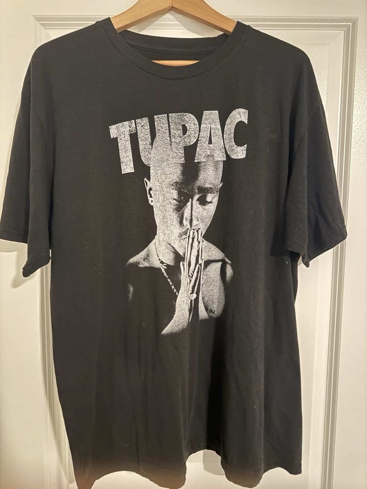 Men’s XL Black Tupac Graphic Print Music Crew Neck Short Sleeve T-Shirt