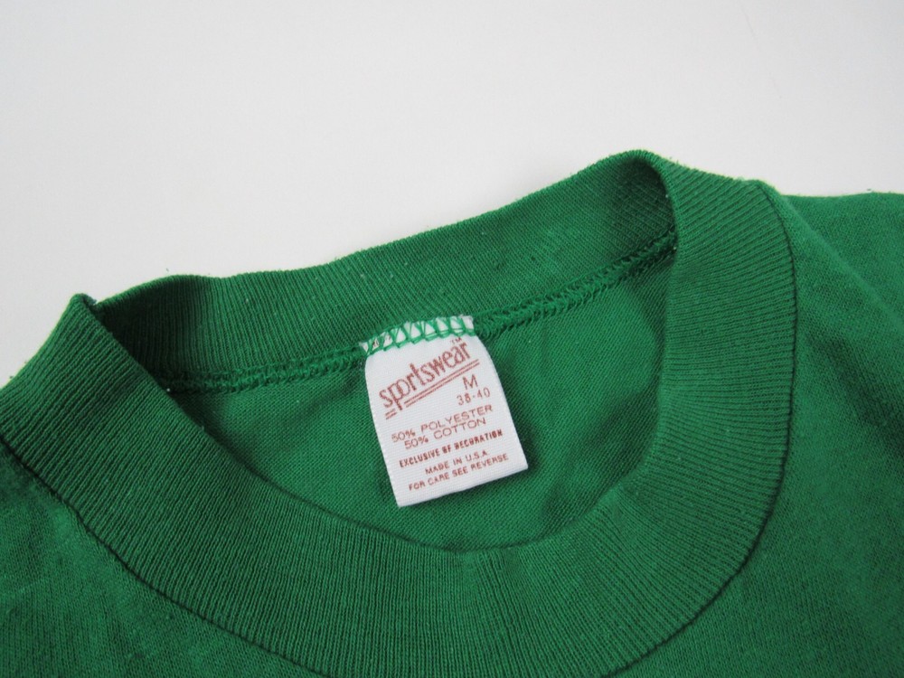 Vtg 1980s Green Blank USA Made Sportswear Basic T Shirt Sz M 38-40 50/50